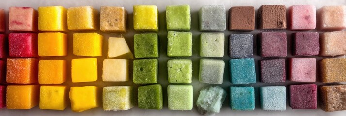 Aufkleber - Colorful Frozen Smoothie Cubes Arranged in a Neat Layout Ready for Blending or Serving