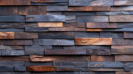 Poster - A striking dark stone wall showcasing an array of natural textures and shades, creating a robust and artistic display suitable for a variety of design applications.