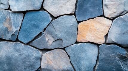 Poster - A captivating close-up of a stone wall featuring grey and blue hues, showcasing a blend of natural colors and textures that create an intriguing visual experience.