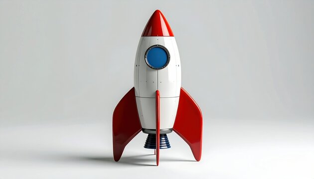 Whimsical Red and White Cartoon Rocket on Light Gray Background