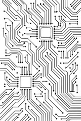Poster - Circuit board digital tech background. CPU microchip electronics. Vector schematic futuristic network. Abstract monochrome lines pathways. Data processing system. Engineering innovation concept.