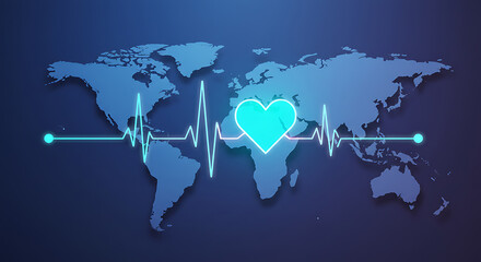 Poster - Digital Global Health Concept with ECG Trace on World Map