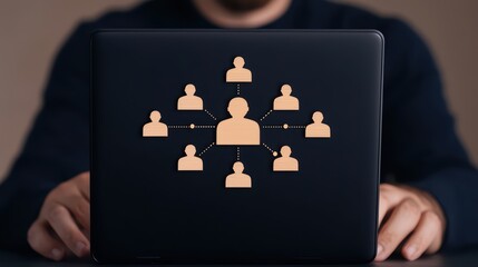 Poster - Connected Network of People Illustration on Laptop Screen Representing Collaboration and Communication Concepts