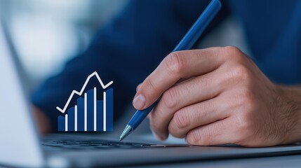 Poster - Person Writing on Laptop with Graph Illustration for Business Data Analysis and Market Research