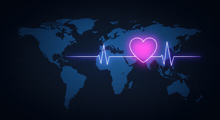 Aufkleber - Global Healthcare Technology with Neon Heartbeat on World Map