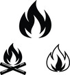 © LailaArtworks - Three Black and White Fire and Flame Icons on a White Background