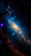 Wall Mural - A captivating view of a spiral galaxy with vibrant colors and many sparkling stars and nebulae scattered around in the immense cosmic space.