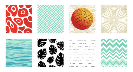 Poster - Collection of eight distinct patterns including organic shapes, geometric designs, and natural elements