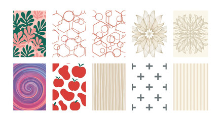 Poster - Assortment of ten different patterns with floral, geometric, and abstract designs in varying colors
