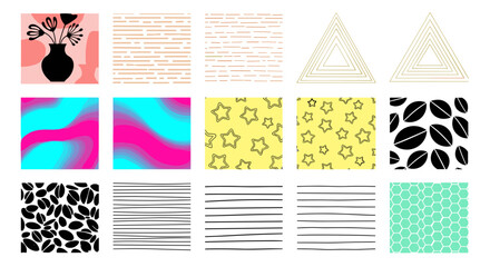 Poster - Collection of abstract backgrounds with floral vase triangles stars and other geometric patterns art