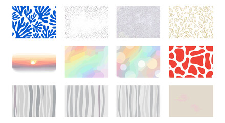 Poster - Collection of twelve abstract backgrounds including floral patterns, watercolor, and geometric designs