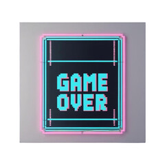 Poster - Game over neon sign pixel art retro gaming arcade aesthetic vintage style decorative wall art for gamers room decor