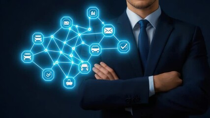 Poster - Professional Businessman in Suit with Digital Network Technology Concept Background