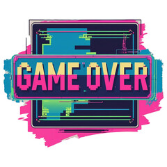 Fototapete - Game over screen vector illustration for retro gaming with glitch effect and pixel art style design elements