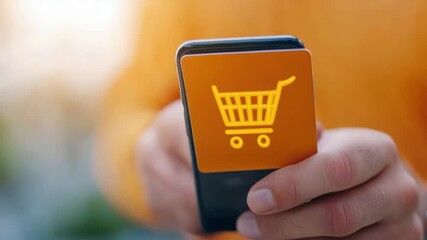Poster - Modern Smartphone with Shopping Cart Icon Displayed for Online Shopping Concepts and E-commerce Activities
