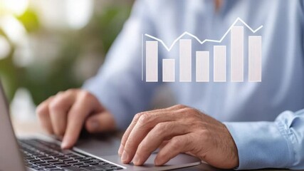 Poster - Professional Man Working on Laptop with Growth Graph Visualization Concept in Modern Workspace
