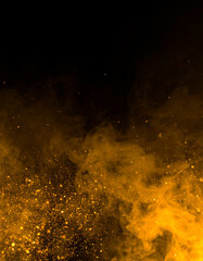 Poster - Golden particles and smoke abstract background isolated on transparent background