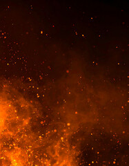 Poster - Burning fire flames with sparks isolated on transparent background
