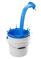 Leinwandbilder - Blue paint pouring from bucket, splash, isolated