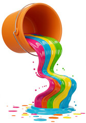 Leinwandbilder - Colorful paint pouring from an orange bucket