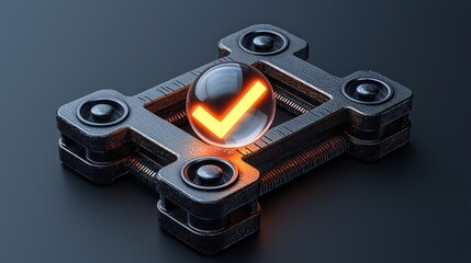 Poster - Glowing Checkmark in a Futuristic Metal Structure