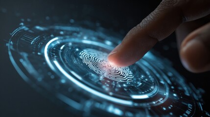 Poster - A close-up of a finger touching a digital fingerprint scanner, showcasing advanced biometric technology.