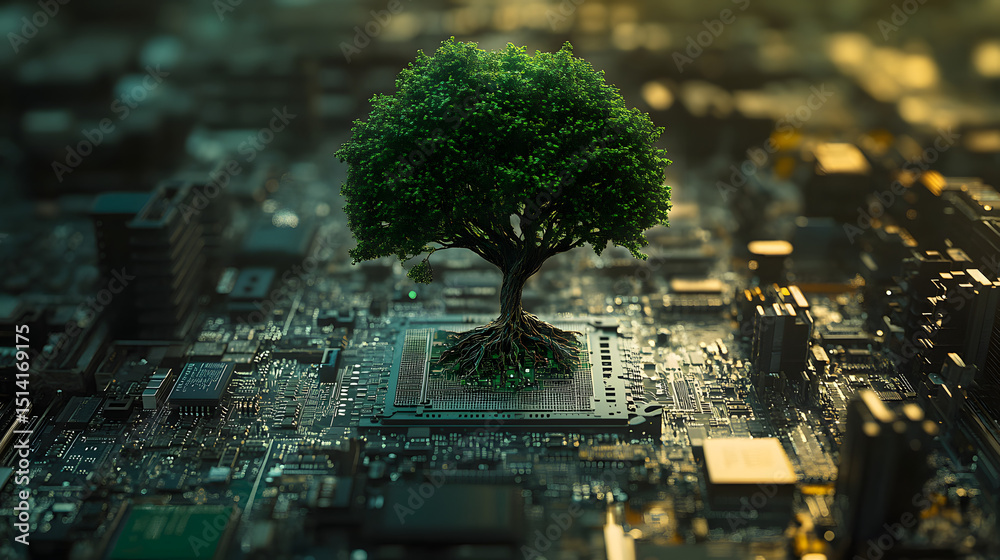 Green computing and sustainable technology symbolized by circuit board ...