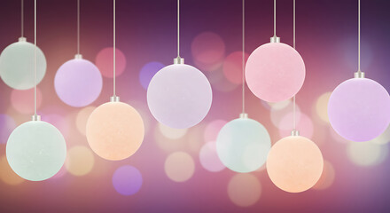 Poster - Soft Pastel Ornaments Hanging Against Bokeh Light Background
