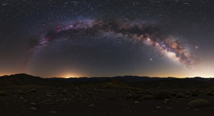 Stellar Nightscape Panoramic View Dark Sky with Milky Way