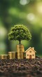 © Kelsey - Savings Growth Concept with Coins Tree and House Wealth Investment