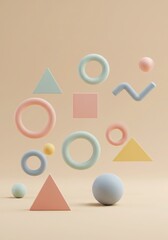 Fototapete - Pastel Geometric Harmony Shapes in serene levitation