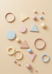 Fototapete - Pastel geometric shapes scattered on background