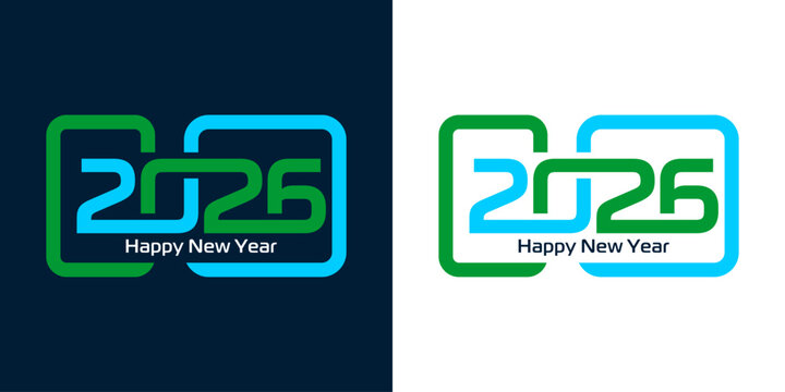 New Year 2026 logo. with interconnected numbers. Holiday greeting card. Vector illustration. Holiday design for flyers, greeting cards, invitations, calendars, etc. Vector illustration