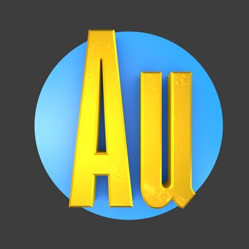 3D text Au. The chemical element of gold. A precious metal.
