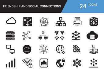Poster - Digital Network Icons: An eye-catching set of icons showcasing connectivity, social links, cloud services, and digital technologies for diverse uses, from online interfaces to technological design.
