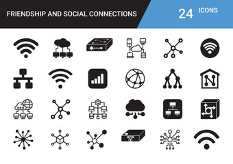 Poster - Friendship and Social Connections Icons: A comprehensive set of 24 unique icons depicting various aspects of friendship and social networking, ideal for websites, apps, and presentations.