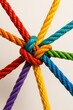 © Marica - Colorful Ropes Tied Together White Background Unity Concept Strength Teamwork