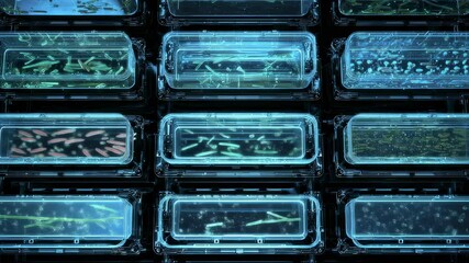 Poster - hydrogel trays revealing cultivated eel meat expanding and differentiating, demonstrating advanced c