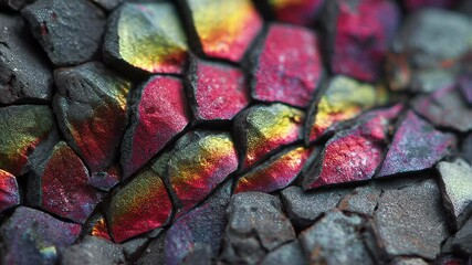 Poster - Macro close up reveals the vibrant plasma glaze lines on a basalt shingle, showcasing the interplay of light reflecting off the glazed surface and highlighting its heat resistant properties