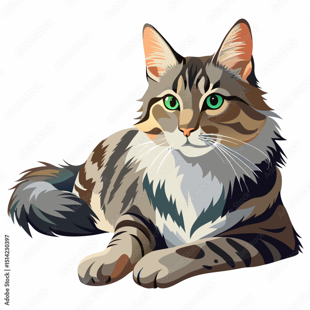 Cartoon Norwegian Forest Cat – Long-Haired Pet Clipart