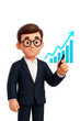 © easybanana - A man in a suit is drawing a graph with a pen. The graph shows a positive trend, which suggests that the man is presenting good news or a successful project. The man's confident posture