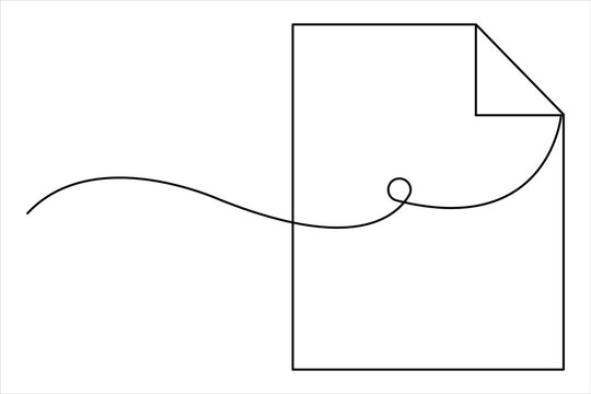 Continuous one line art drawing of document paper with folded corner vector illustration