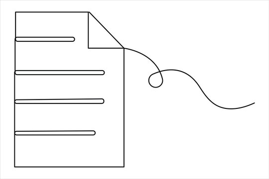 Continuous one line art drawing of document paper with folded corner vector illustration