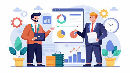 Poster - Businessmen discussing data analytics and statistics