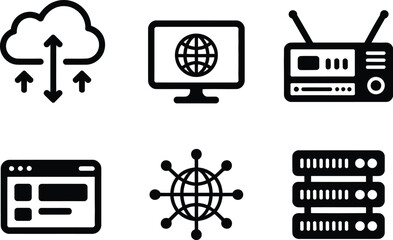 Poster - A collection of six black and white icons representing various technologies and network connections