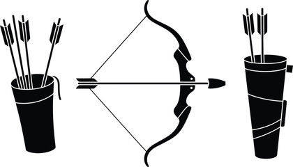 Poster - Illustration of a bow and arrow set with quivers and arrows on a white background in a simple style