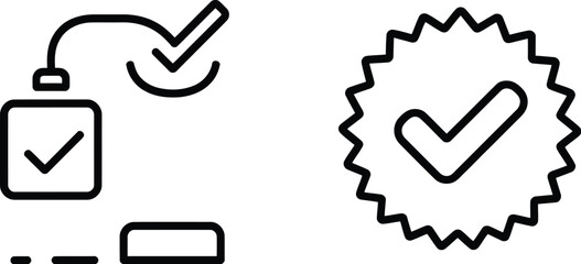 Poster - Two checkmark icons one showing a process and the other a badge on a light gray background simple design