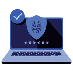 Fototapete - Vector fingerprint password illustration featuring security symbols. Perfect for biometric login systems, touch ID verification, and cybersecurity themed visuals.