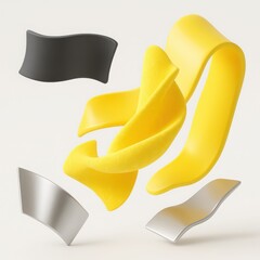Poster - Abstract 3D Render of Yellow Black and Silver Shapes
