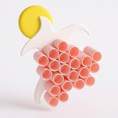 Poster - Abstract 3D Render of Pink Cylinders and Yellow Circle